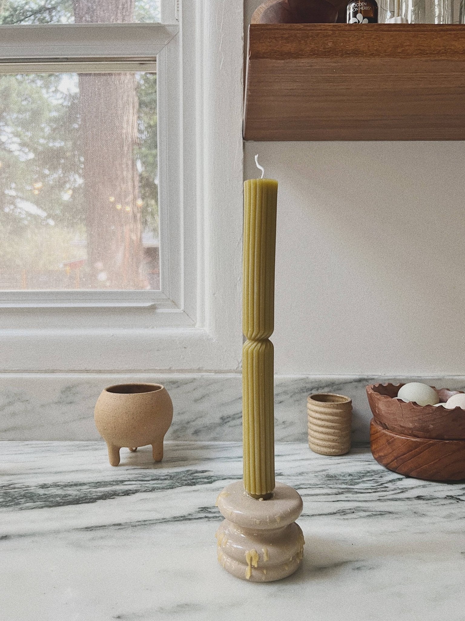 Fluted Chunky Taper Candles in Rust - HER Home Design Boutique